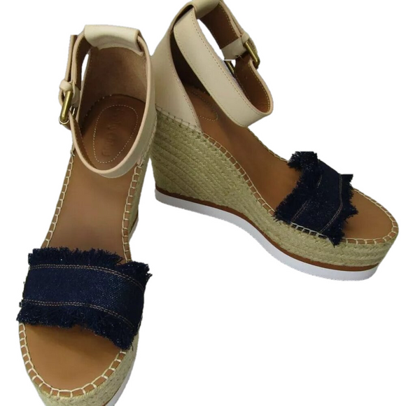 NEW - SEE BY CHLOE  Womens Raw Edge Trim Espadrille Wedge Sandal Comfort Size 11 - Picture 1 of 5